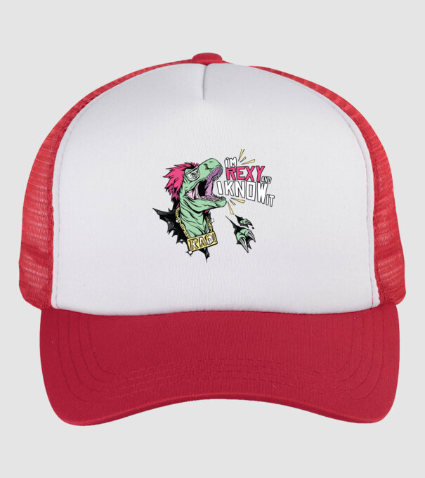 'I''m Rexy and I know it - tricou dinozaur amuzant' model alb/roșu pe tricou