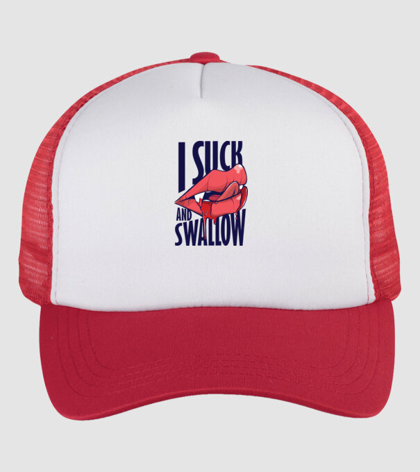 I suck and swallow Vampir model alb/roșu pe tricou