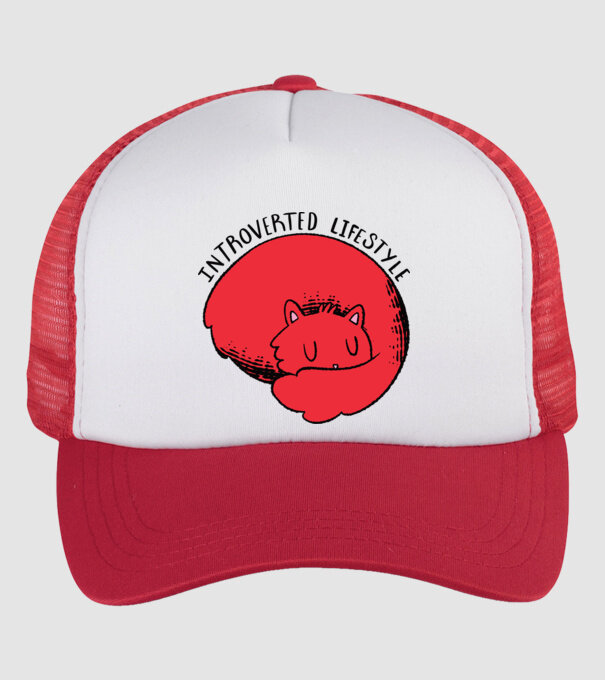 Pisică Introvertită model alb/roșu pe tricou