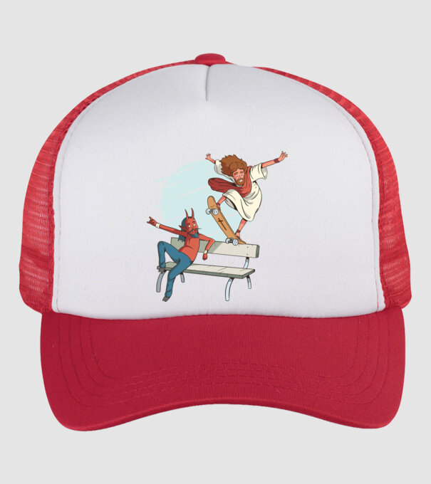 Isus Skateboarding model alb/roșu pe tricou