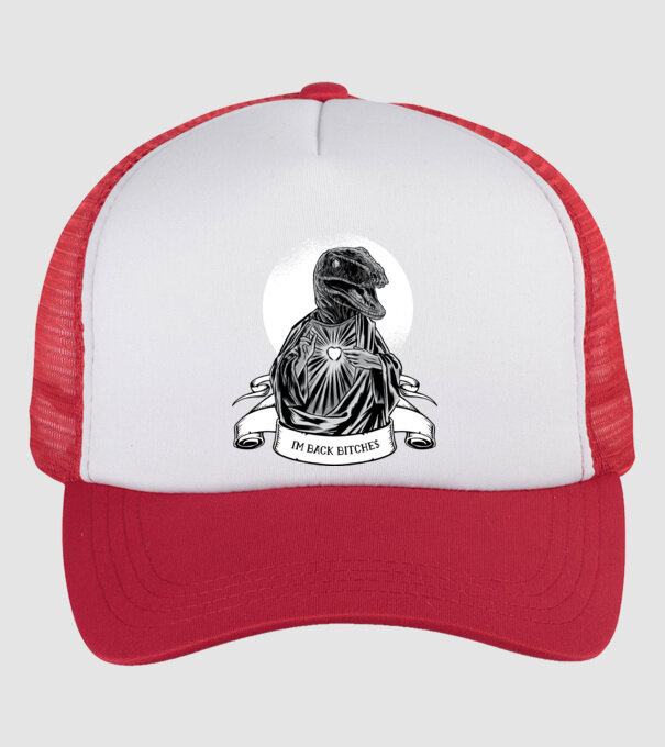 Iisus Raptor Dinozaur model alb/roșu pe tricou