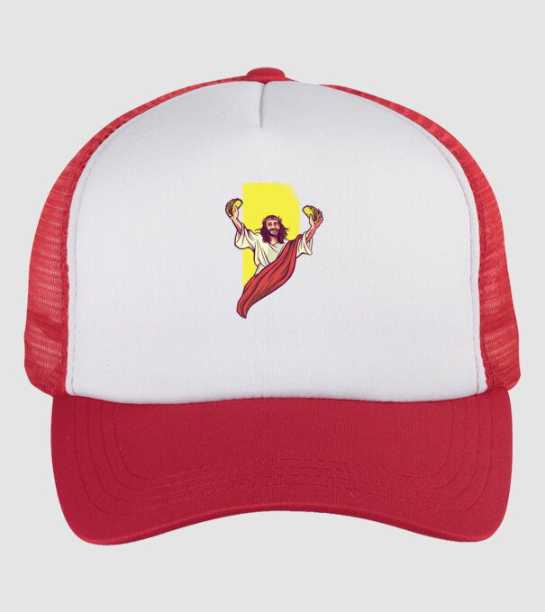 Isus cu Taco tricou amuzant model alb/roșu pe tricou