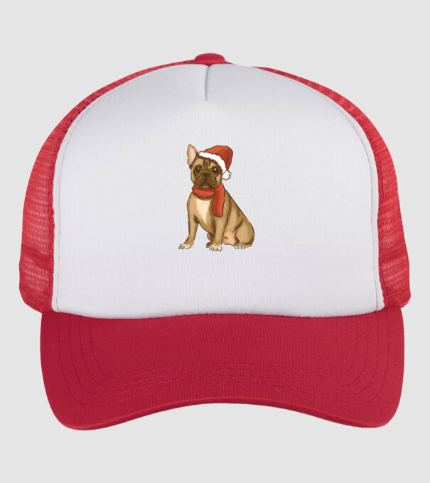 Bulldog francez de Crăciun model alb/roșu pe tricou