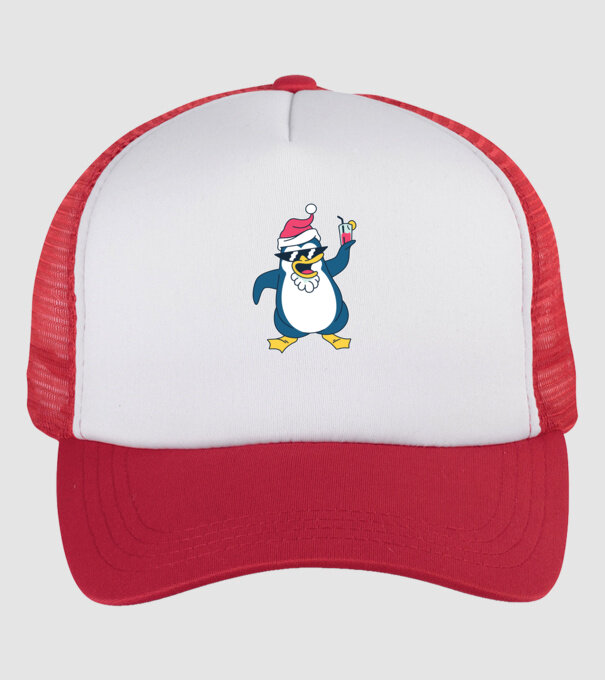 Pinguin de Crăciun model alb/roșu pe tricou