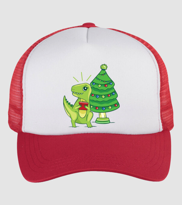 T-rex de Crăciun model alb/roșu pe tricou