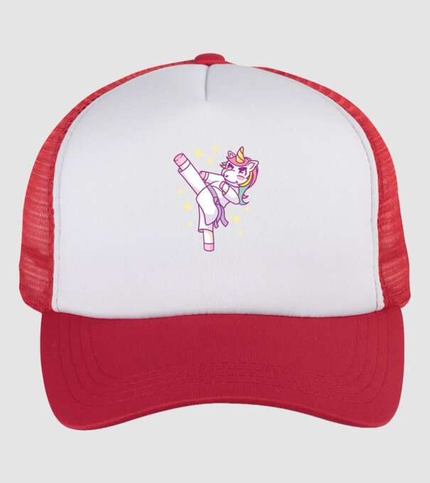 Karate unicorn model alb/roșu pe tricou