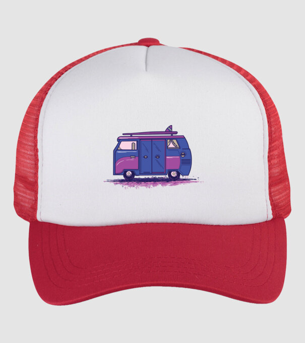Mașină de camping model alb/roșu pe tricou