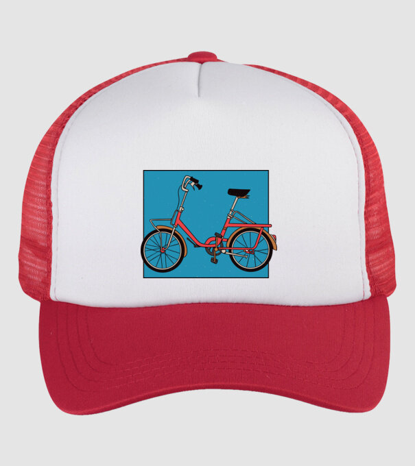 Bicicletă Camping model alb/roșu pe tricou
