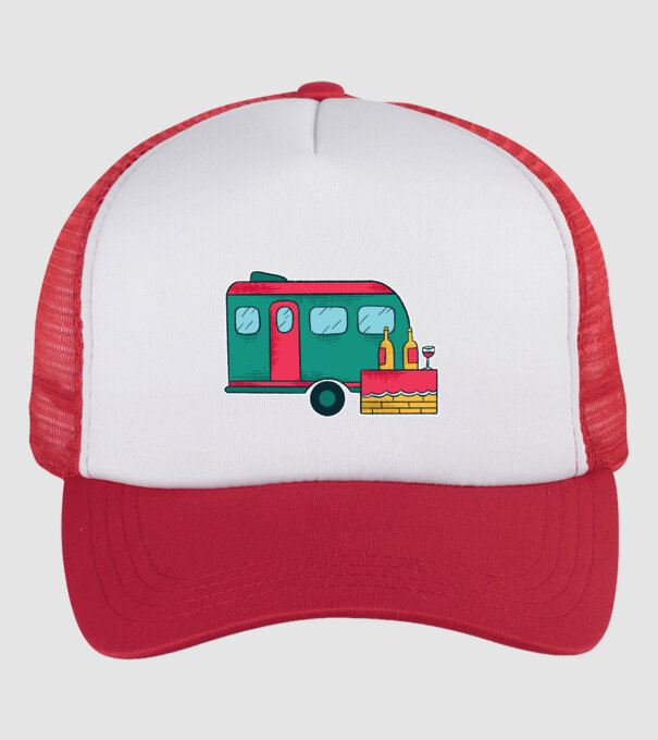 Autorulotă Camping model alb/roșu pe tricou