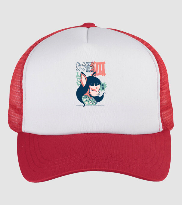 Kitsune Yokai Anime model alb/roșu pe tricou