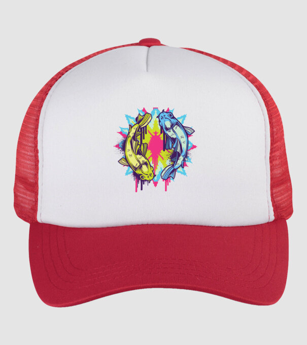 Crap Koi Colorat model alb/roșu pe tricou