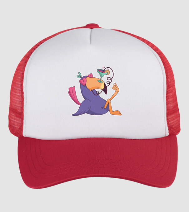 Toucan cu cocktail model alb/roșu pe tricou