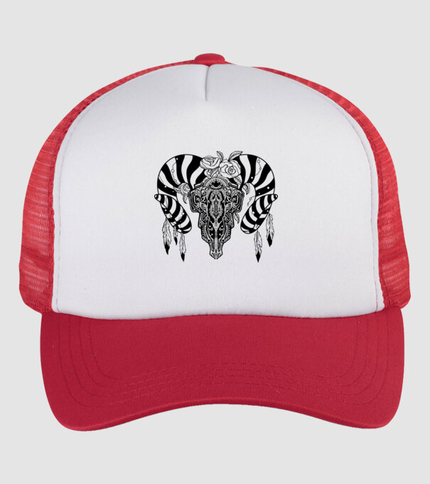 Craniu Tribal model alb/roșu pe tricou