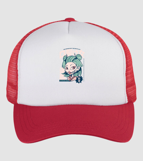 Kuchisake Onna Yokai Anime model alb/roșu pe tricou