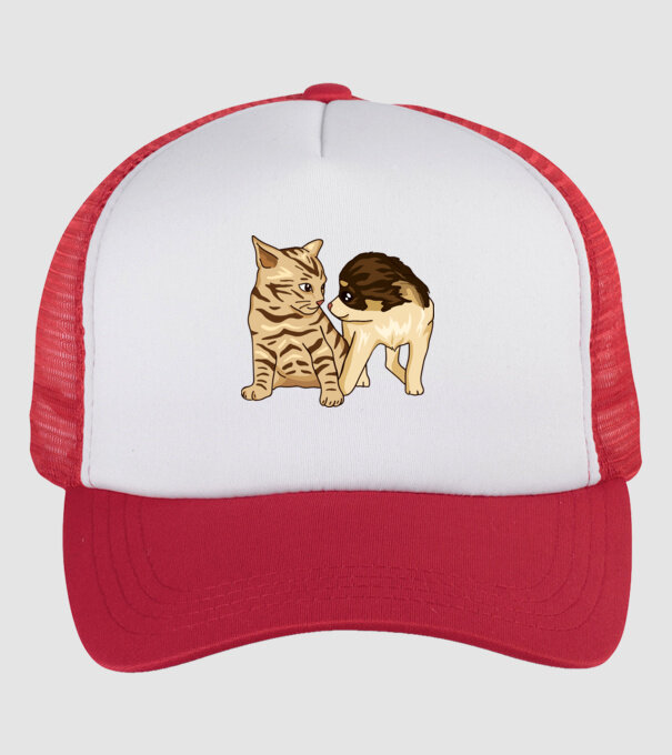 cuplu drăguț câine și pisică model alb/roșu pe tricou