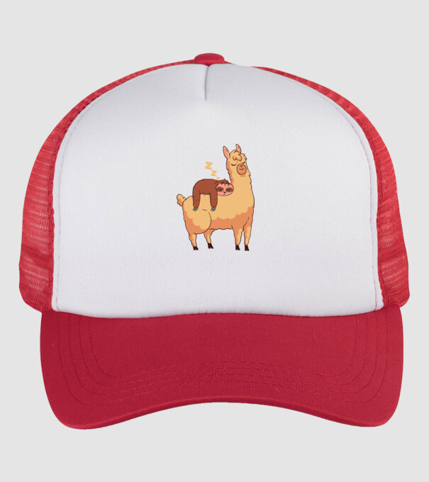 Leneș dormind pe Llama model alb/roșu pe tricou