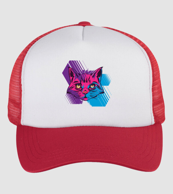 Cap pisică colorat model alb/roșu pe tricou