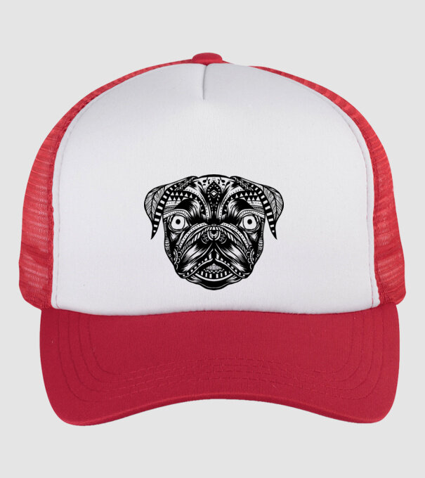 Mandala Cap Mops model alb/roșu pe tricou