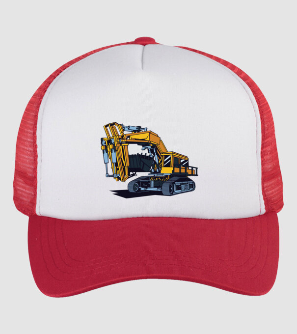 Excavator model alb/roșu pe tricou