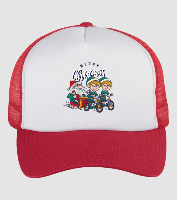 Merry Christmas Moș Crăciun cu sanie cu bicicletă model alb/roșu pe tricou