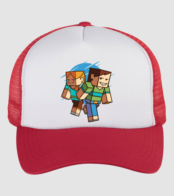 Caractere Minecraft model alb/roșu pe tricou