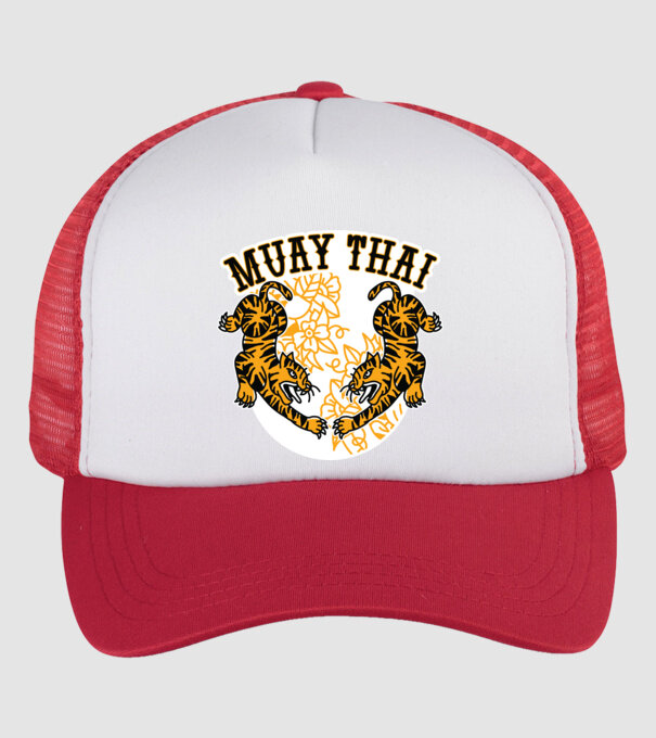 Tigri Muay Thai model alb/roșu pe tricou