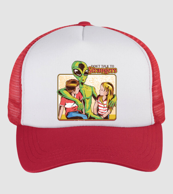 Nu vorbi cu străini tricou amuzant Alien model alb/roșu pe tricou