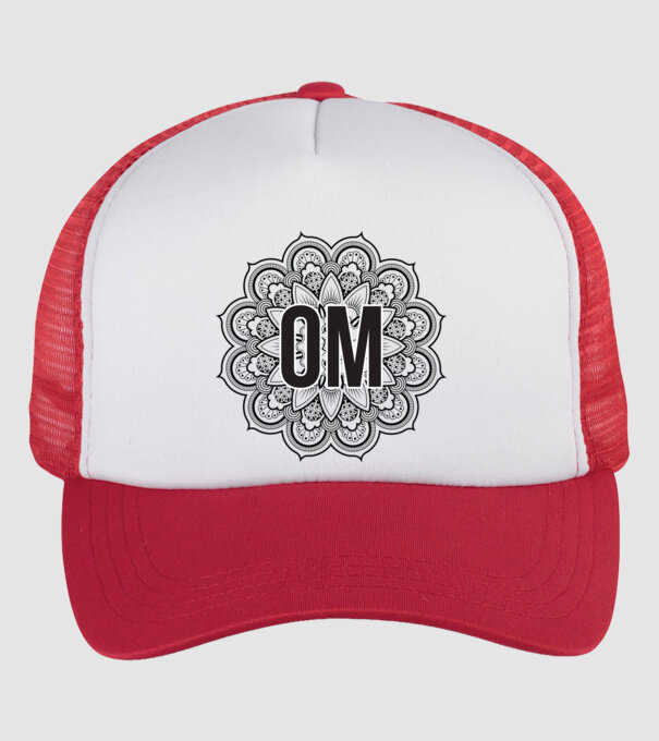 OM Mandala model alb/roșu pe tricou