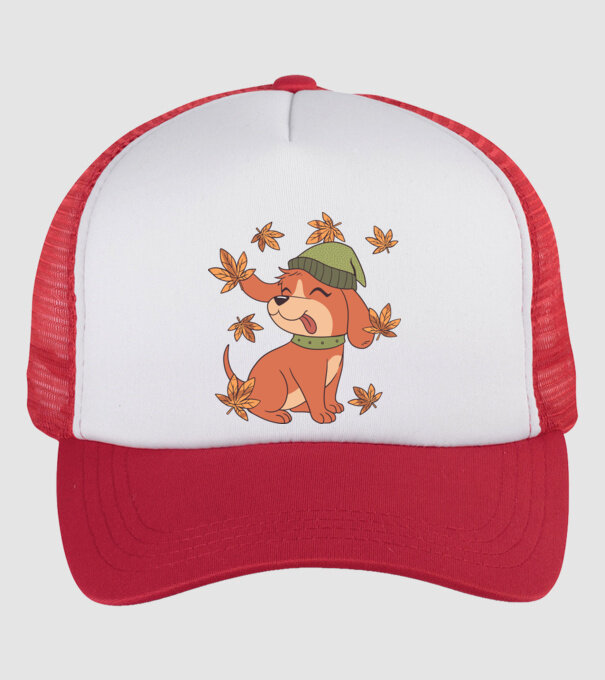 Câine Toamna model alb/roșu pe tricou