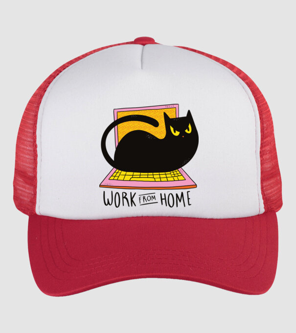 Home offfice cu pisică model alb/roșu pe tricou