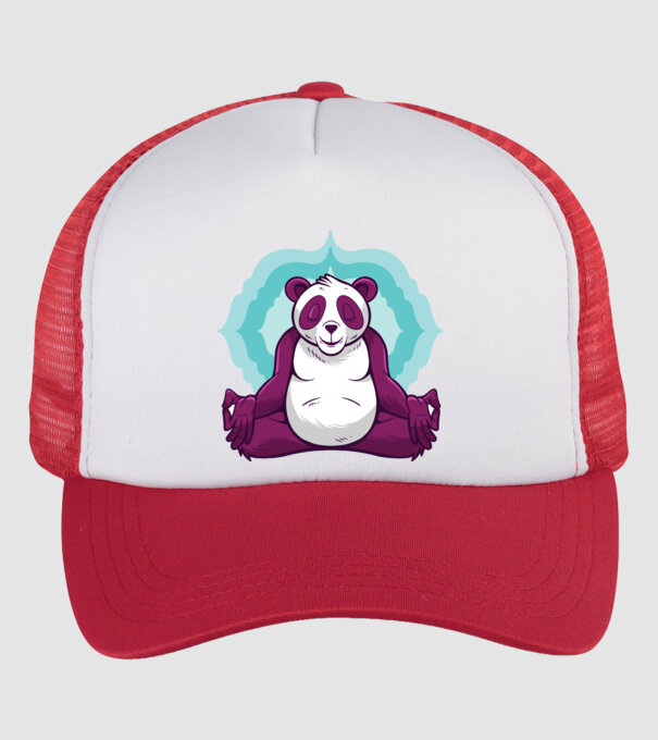 Panda Meditație model alb/roșu pe tricou