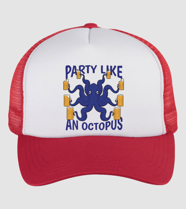 Party Like An Octopus model alb/roșu pe tricou