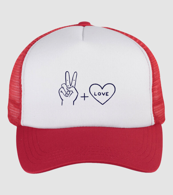 Peace + Love model alb/roșu pe tricou
