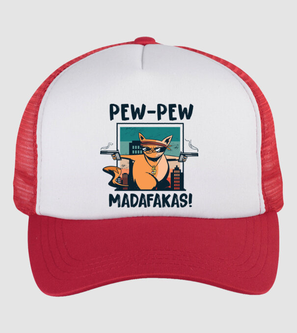 Pew Pew Pew Madafakas Pisică dark model alb/roșu pe tricou