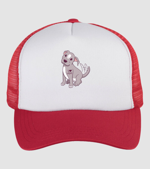 Pitbull - I Love Mom model alb/roșu pe tricou