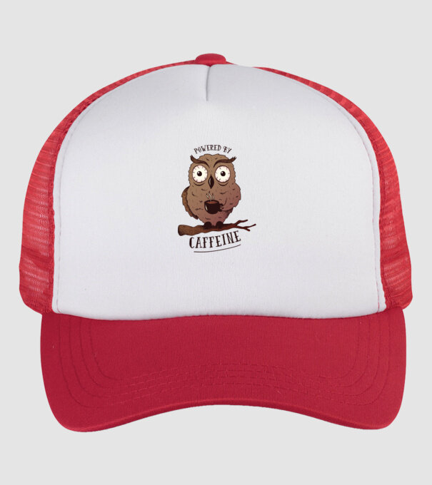 Powered by Caffeine - Tricou cu bufniță și energie de cafeină model alb/roșu pe tricou