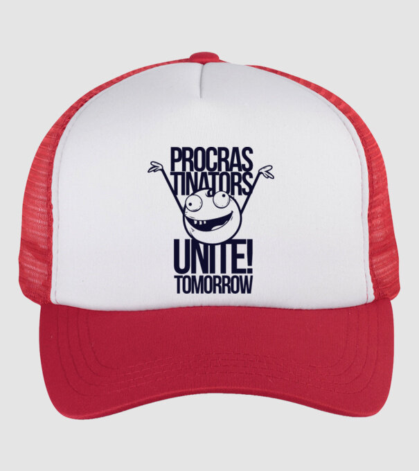 Procastrinators Unite model alb/roșu pe tricou