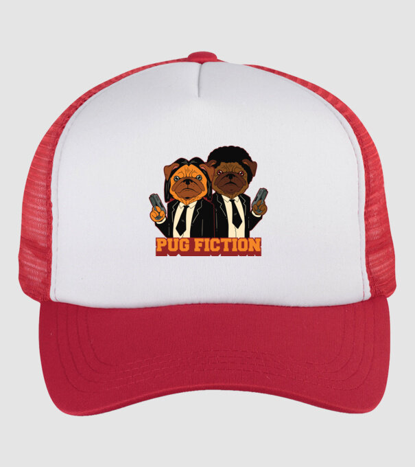 Pug Fiction Pugs Mops Pulp Fiction parodie model alb/roșu pe tricou