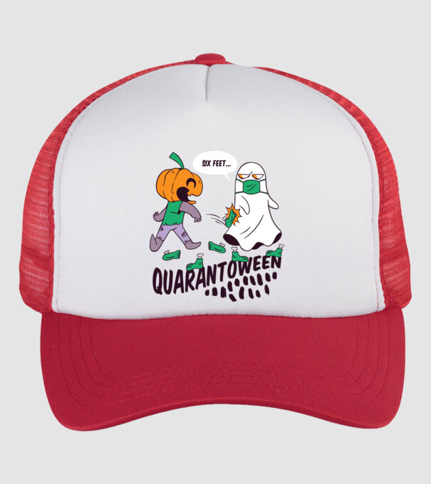 Quarantoween model alb/roșu pe tricou