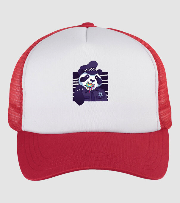 Panda polițist cu acadea model alb/roșu pe tricou