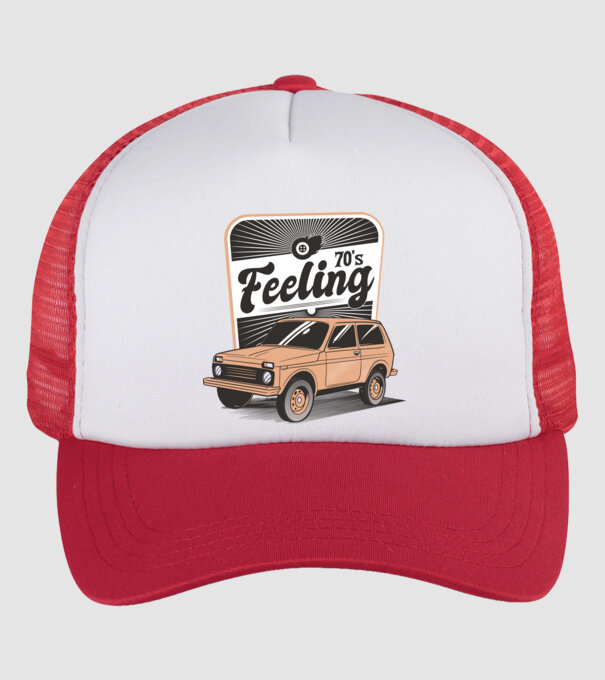Mașină Retro anii 70 Lada Niva model alb/roșu pe tricou