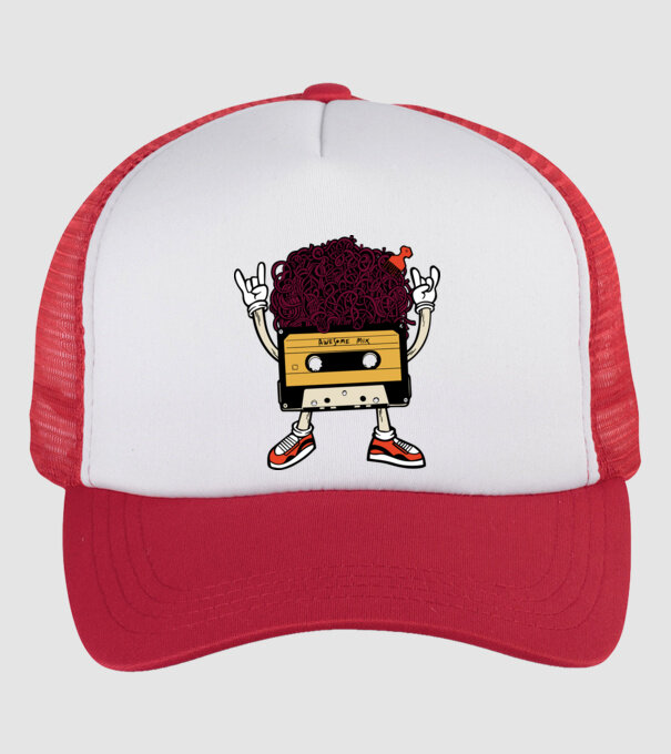 Casetă retro cu păr afro model alb/roșu pe tricou