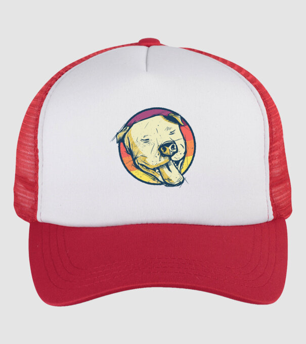 Cap Pitbull retro model alb/roșu pe tricou
