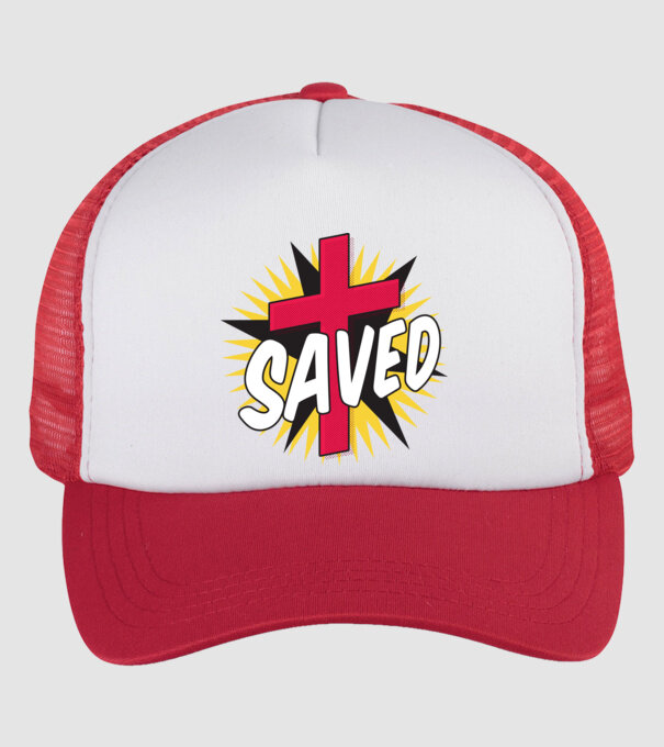 Saved Isus Cruce model alb/roșu pe tricou