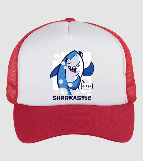 Sharkastic - Rechinul sarcastic model alb/roșu pe tricou