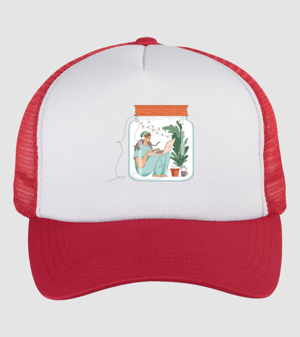 Fată Social Distancing model alb/roșu pe tricou