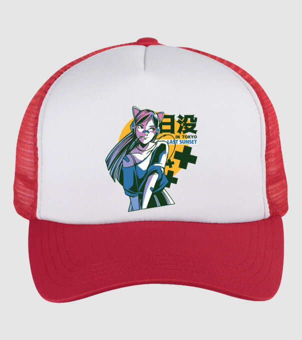 Fată Anime Sunset Tokyo model alb/roșu pe tricou