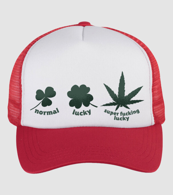 Super F*cking Lucky Cannabis model alb/roșu pe tricou