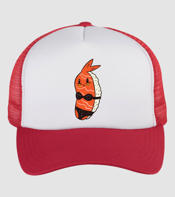 Sushi în bikini model alb/roșu pe tricou