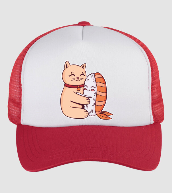 Sushi cu Pisică model alb/roșu pe tricou